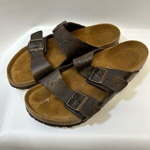 Birkenstock Dark Brown Leather Slide Sandals